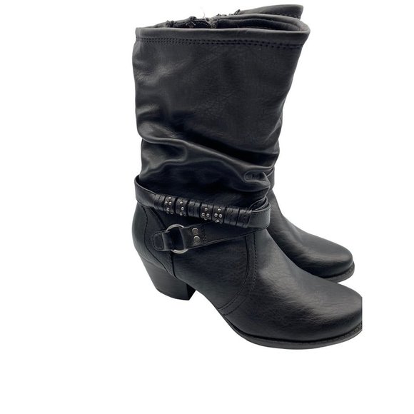 6.5M Bare Traps Women's "Reemona" Black Faux Leather Side Zip Boots 2" Block Hee - Picture 2 of 7